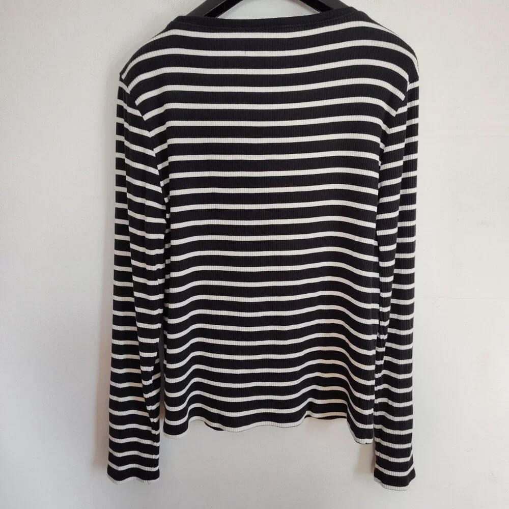 Ladies SZ L J Crew Black Striped T-Shirt - Picture 2 of 3